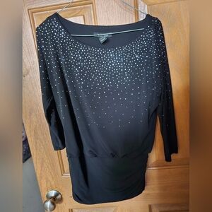 White House Black Market Shirt, Black With Rhinestone Detailing